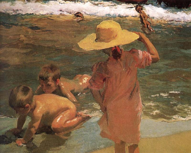 Joaquin Sorolla Children swimming beach Norge oil painting art